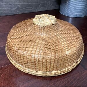 Vintage Wicker Lattice Bamboo Rice Paddy Coolie Farmer Hat Wall Decor Boho